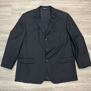 Oscar De La Renta Mens Black Suit Blazer Jacket 100% Wool Button Down Size 48R